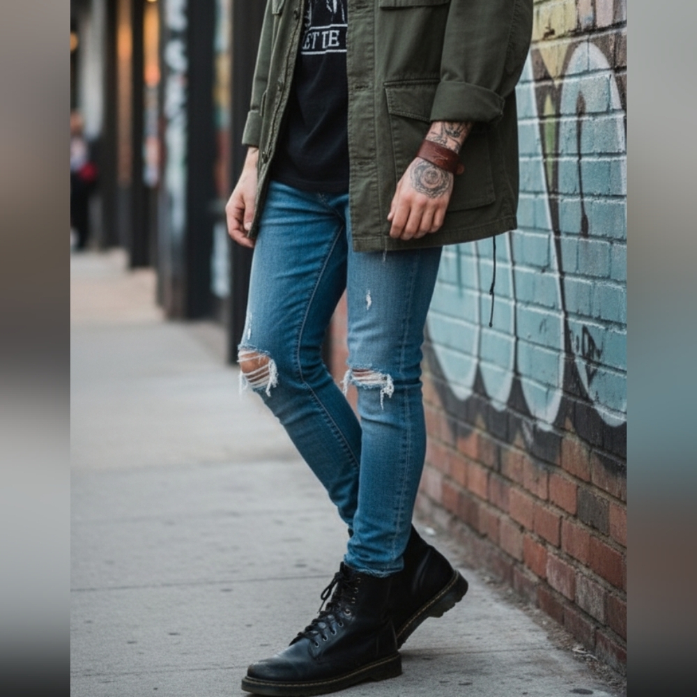 Rails Men’s Stretch Skinny Jeans 31x32‎ Light Wash Distressed Denim